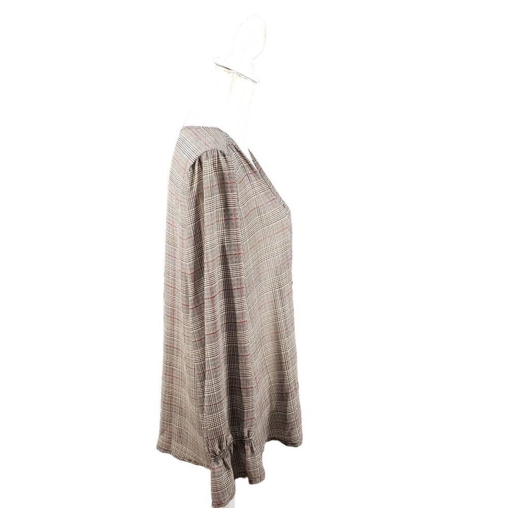 Maurices Women’s Large Plaid V-Neck Button Front Blouse Long Sleeve - Picture 4 of 11